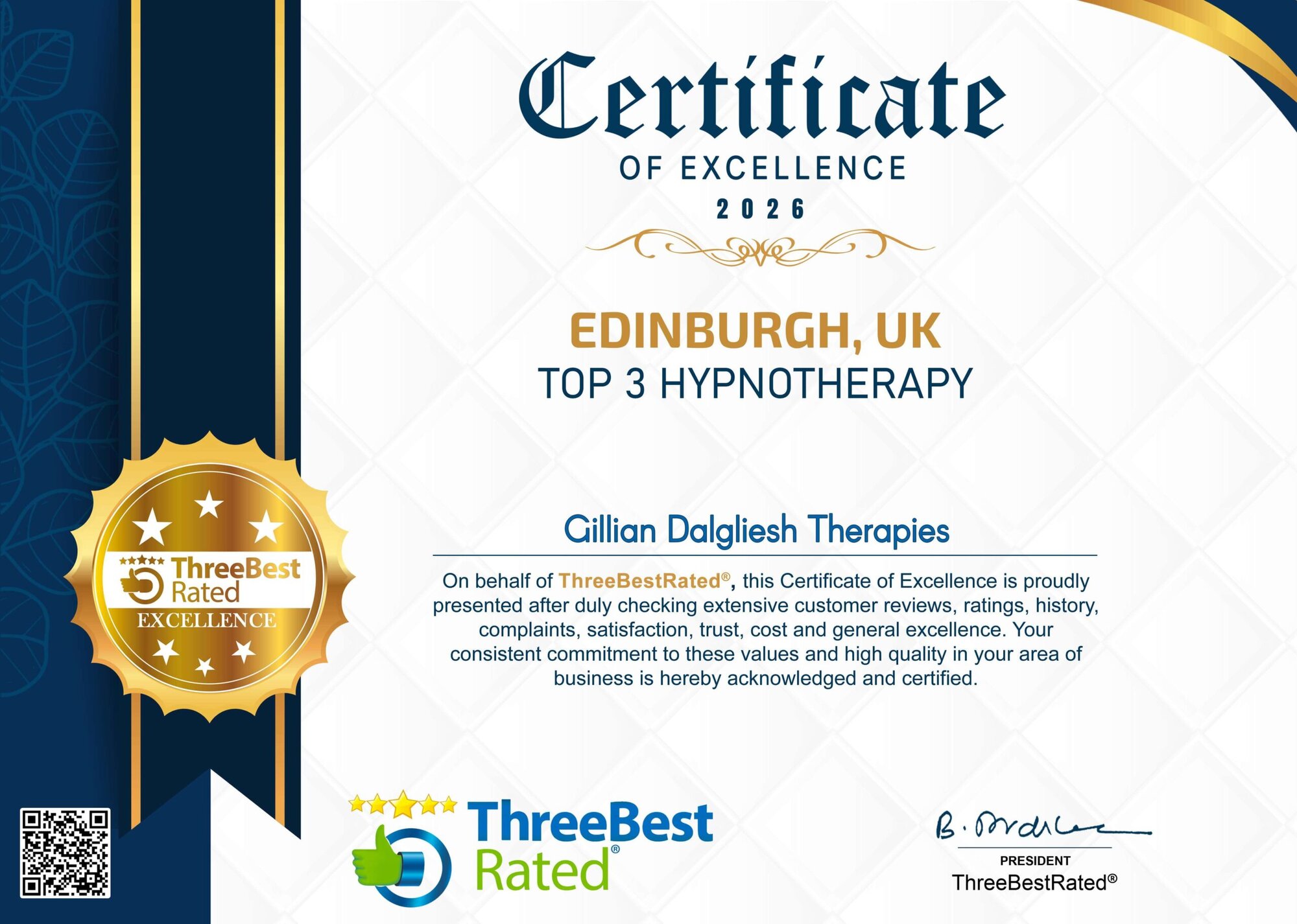 Three Best Rated® Certifcate of Excellence